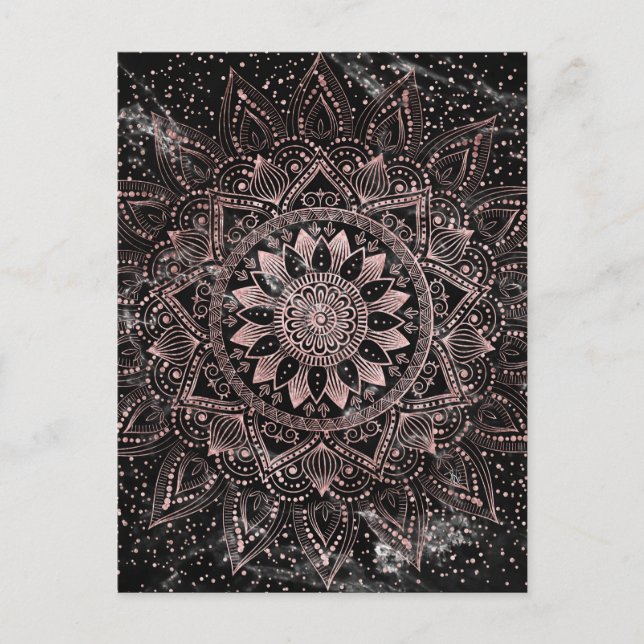 Elegante Rose Gold Dots Mandala Marmor Postkarte (Vorderseite)