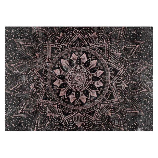 Elegante Rose Gold Dots Mandala Marmor Schneidebrett (Vorderseite)