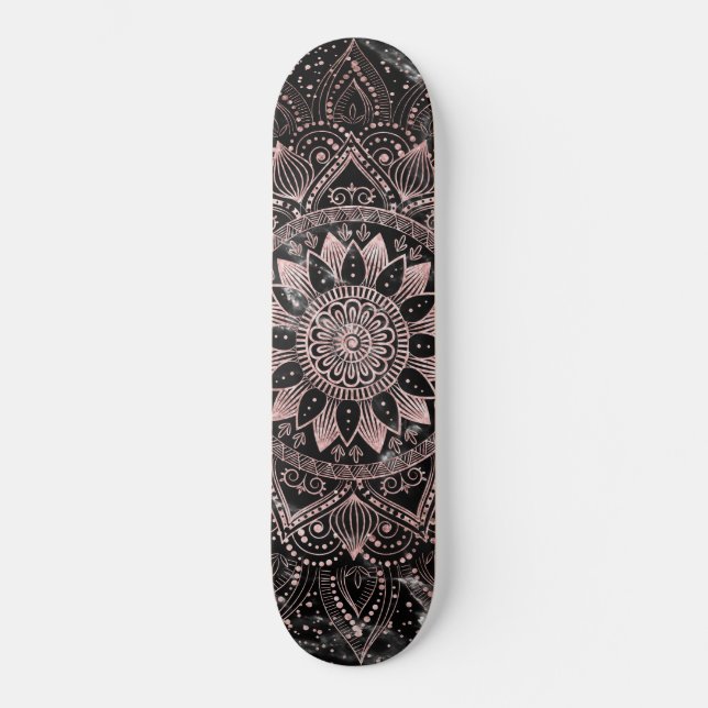 Elegante Rose Gold Dots Mandala Marmor Skateboard (Vorderseite)