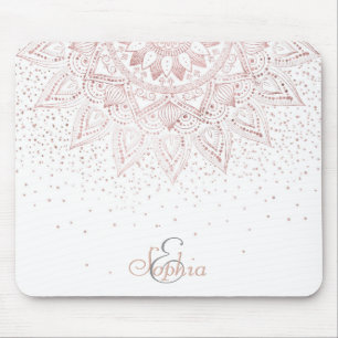 Elegante Rose Gold Dots Mandala Mousepad