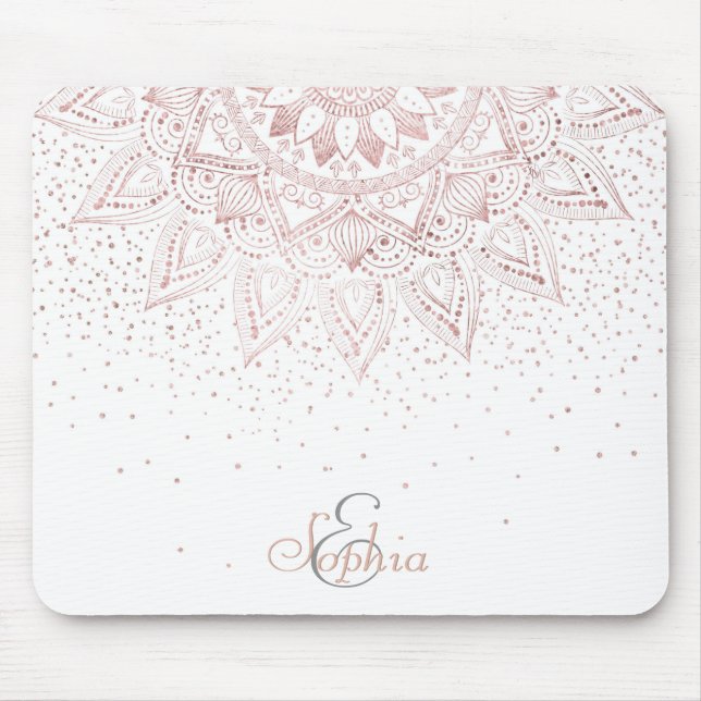 Elegante Rose Gold Dots Mandala Mousepad (Vorne)