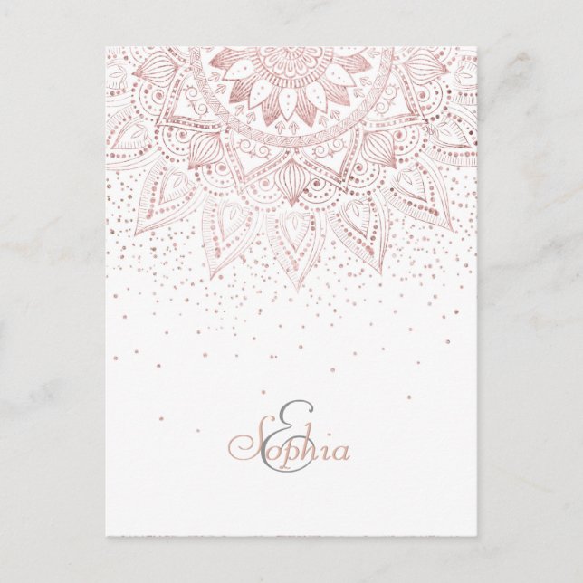 Elegante Rose Gold Dots Mandala Postkarte (Vorderseite)