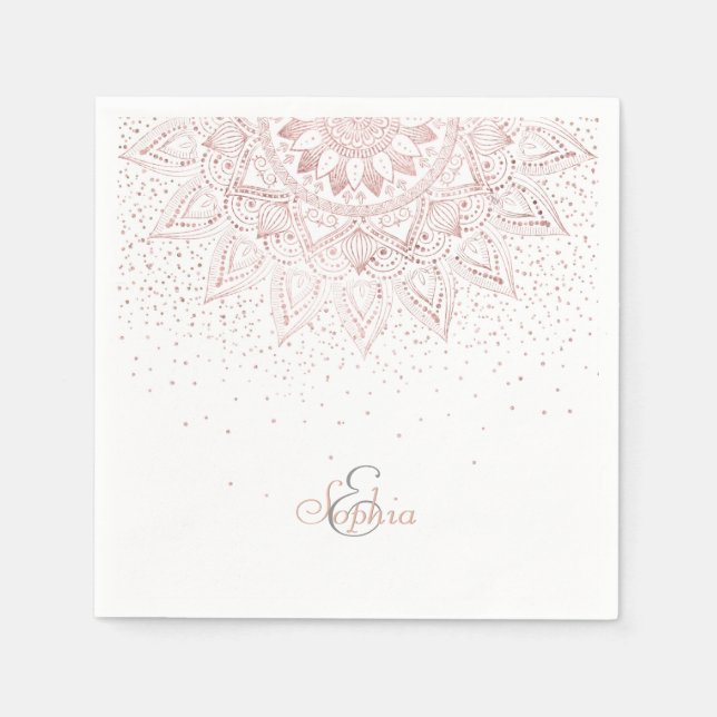 Elegante Rose Gold Dots Mandala Serviette (Vorderseite)