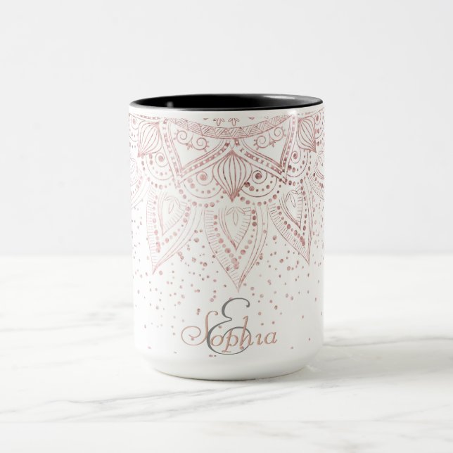 Elegante Rose Gold Dots Mandala Tasse (Zentrum)