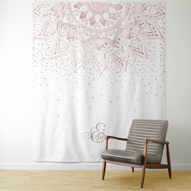 Elegante Rose Gold Dots Mandala Wandteppich (Beispiel)