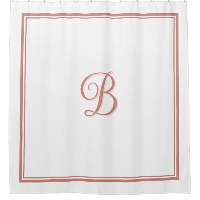 Elegante Rose Gold Double Border Script Monogram Duschvorhang (Vorderseite)
