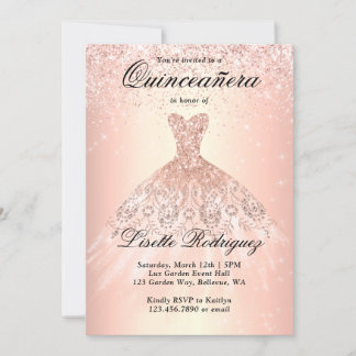 Elegante Rose Gold Dress Quinceanera Einladung