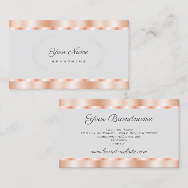 Elegante Rose Gold Effektfarben mit hellgrau Visitenkarte (Vorne/Hinten)