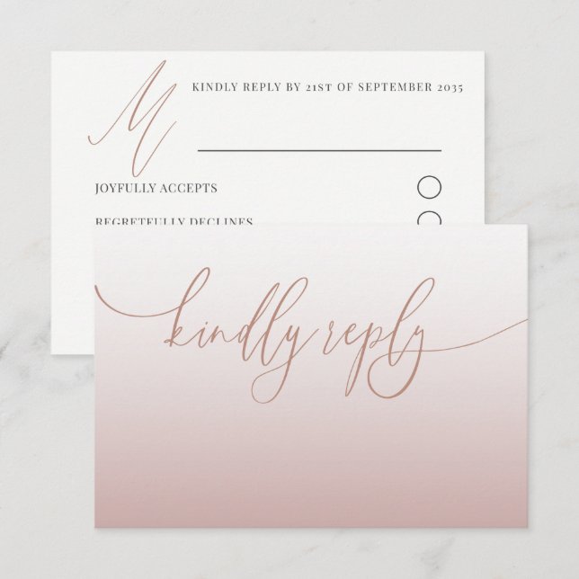 Elegante Rose Gold Einfache UAWG Wedding RSVP Karte (Vorne/Hinten)