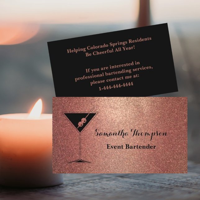 Elegante Rose Gold Event Barkeeper Business Card Visitenkarte (Von Creator hochgeladen)