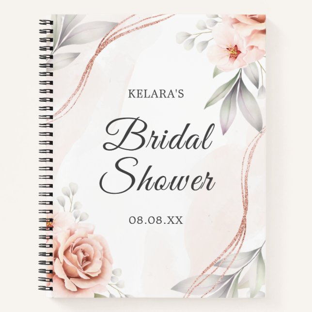 Elegante Rose Gold Floral Brautparty Hochzeit Notizbuch (Vorderseite)
