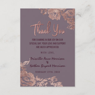 Elegante Rose Gold Floral Lila Mauve Vielen Dank Dankeskarte