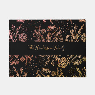 Elegante Rose Gold Floral Muster Signatur Fußmatte