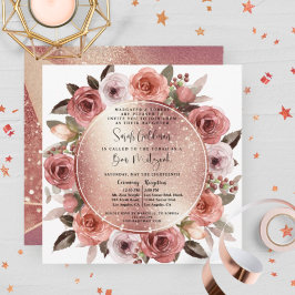 Elegante Rose Gold Floral und Glitzer Bat Mitzvah Einladung