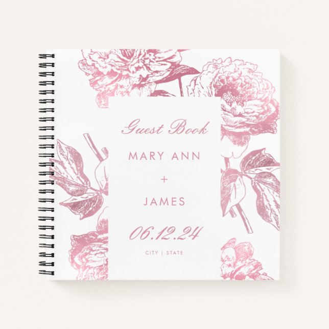 Elegante Rose Gold Floral Wedding Gästebuch Notizbuch (Vorderseite)