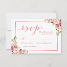 Elegante Rose Gold Floral Wedding RSVP Antwort