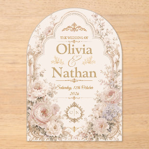 Elegante Rosé Gold Florale Hochzeit im Vintage-Sti Acryleinladungen