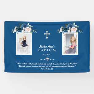 Elegante Rose Gold Florale Taufe Girl Foto Banner