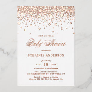 Elegante Rose Gold Foil Confetti Dots Baby Dusche Folieneinladung