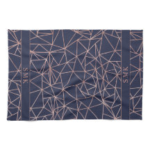 Elegante Rose Gold Foil Geometric Polygon Navy Blu