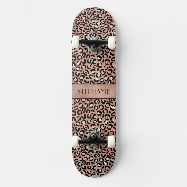 Elegante Rose Gold Foil Leopard Print Custom Skateboard (Vorderseite)