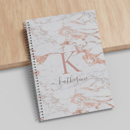 Elegante Rose Gold Foil Marmor Monogramm Notizbuch
