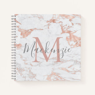 Elegante Rose Gold Foil Marmor Monogramm Notizbuch