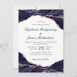 Elegante Rose Gold Foil Navy Blue Agate Hochzeit Einladung