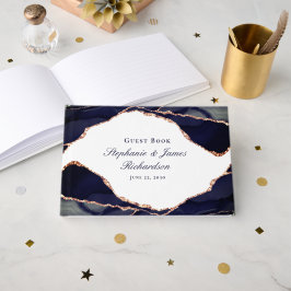 Elegante Rose Gold Foil Navy Blue Agate Hochzeit Gästebuch