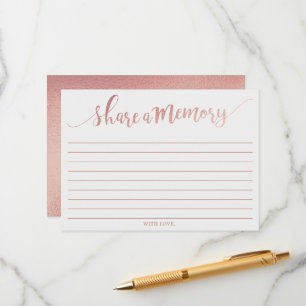 Elegante Rose Gold Foil Share A Memory Card Hinweiskarte