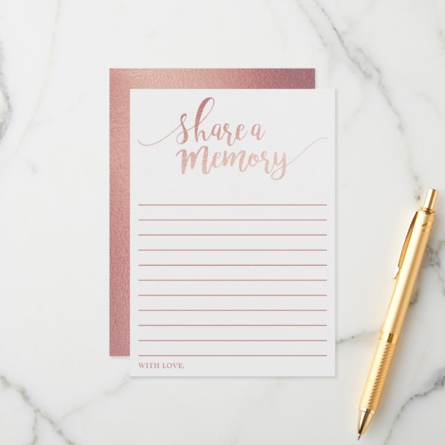Elegante Rose Gold Foil Share A Memory Card Hinweiskarte (Vorderseite/Rückseite Beispiel)