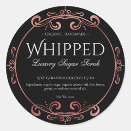 Elegante Rose Gold Foil Swirl Luxuriöses Schwarzes Runder Aufkleber