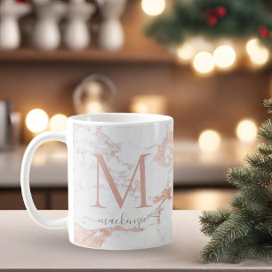 Elegante Rose Gold Folie Marmor Monogramm Kaffeetasse