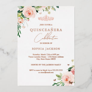 Elegante Rose Gold Foto Quinceanera Folieneinladung