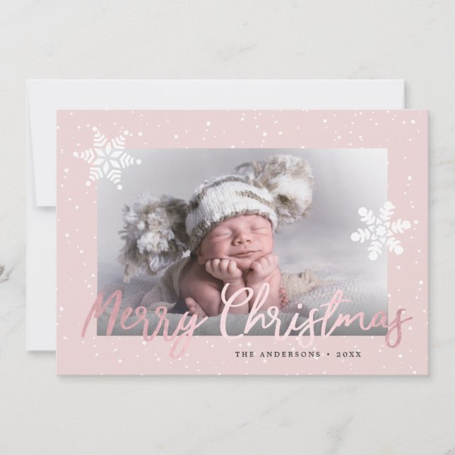 Elegante Rose Gold Frohe Weihnachten Custom Foto  (Vorderseite)
