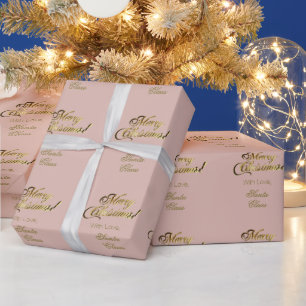 Elegante Rose Gold Frohe Weihnachtsschrift Rosa Geschenkpapier