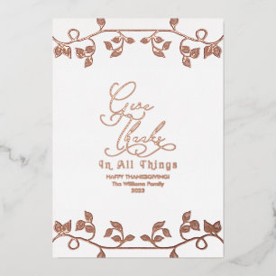 Elegante Rose Gold geben Dankeschön Script Family Folien Feiertagskarte