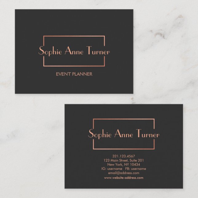 Elegante Rose Gold gebrochen Rahmen Dunkelgrau Visitenkarte (Vorne/Hinten)