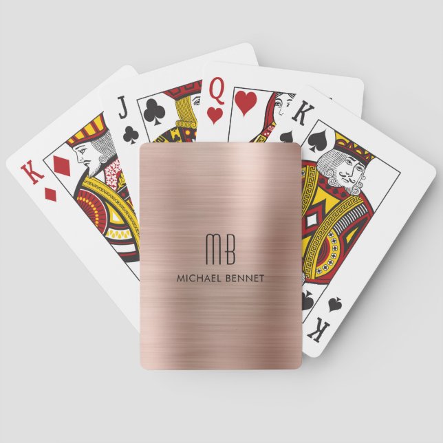Elegante Rose Gold gebürstete Metallic Monogram Na Spielkarten (Rückseite)