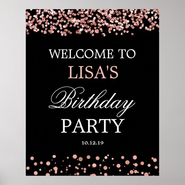 Elegante Rose Gold Geburtstag Begrüßungszeichen Poster (Vorne)
