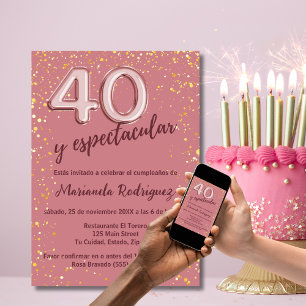Elegante Rose Gold Glitzer 40. Geburtstag Spanisch Einladung