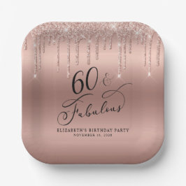 Elegante Rose Gold Glitzer 60. Geburtstagsparty Pappteller