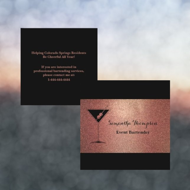 Elegante Rose Gold Glitzer Barkeeper Business Card Quadratische Visitenkarte (Von Creator hochgeladen)
