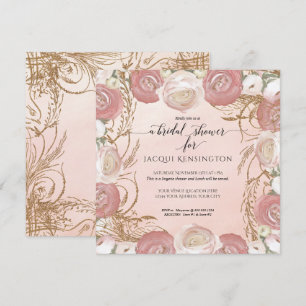 Elegante Rose Gold Glitzer bemalt Blumenbraut Einladung
