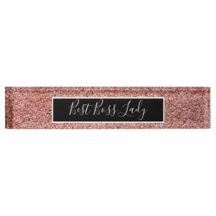 Elegante Rose Gold Glitzer Best Boss Lady Namensplakette