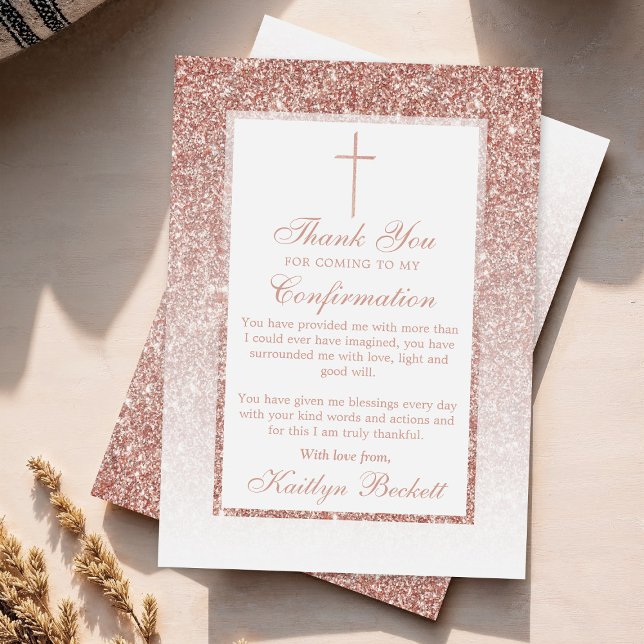 Elegante Rose Gold Glitzer Bestätigung oder Taufe Dankeskarte (Von Creator hochgeladen)