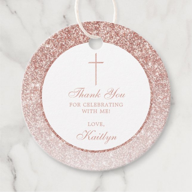 Elegante Rose Gold Glitzer Bestätigung oder Taufe Geschenkanhänger (Vorderseite)