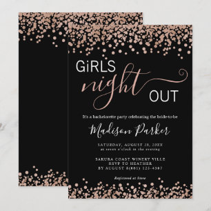 Elegante Rose Gold Glitzer Black Bachelorette Einladung