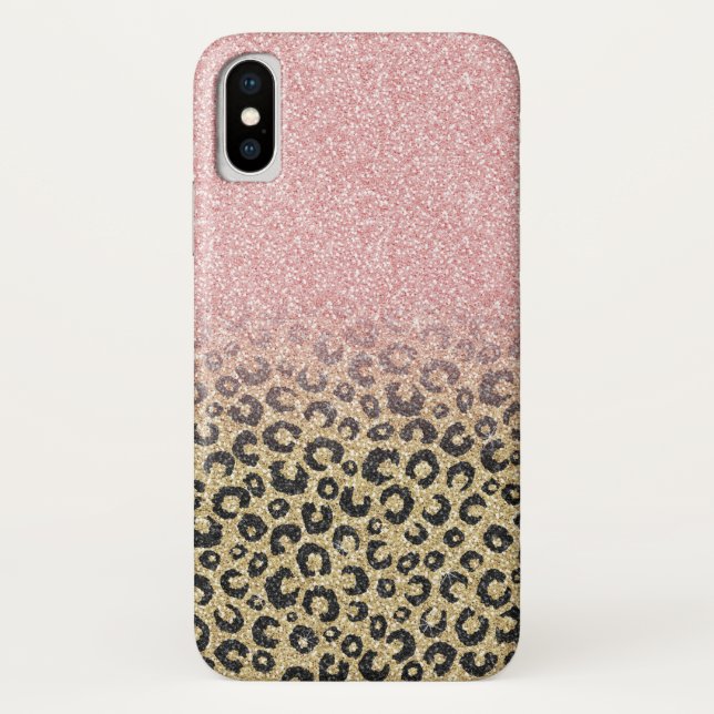 Elegante Rose Gold Glitzer Black Leopard Print Case-Mate iPhone Hülle (Rückseite)