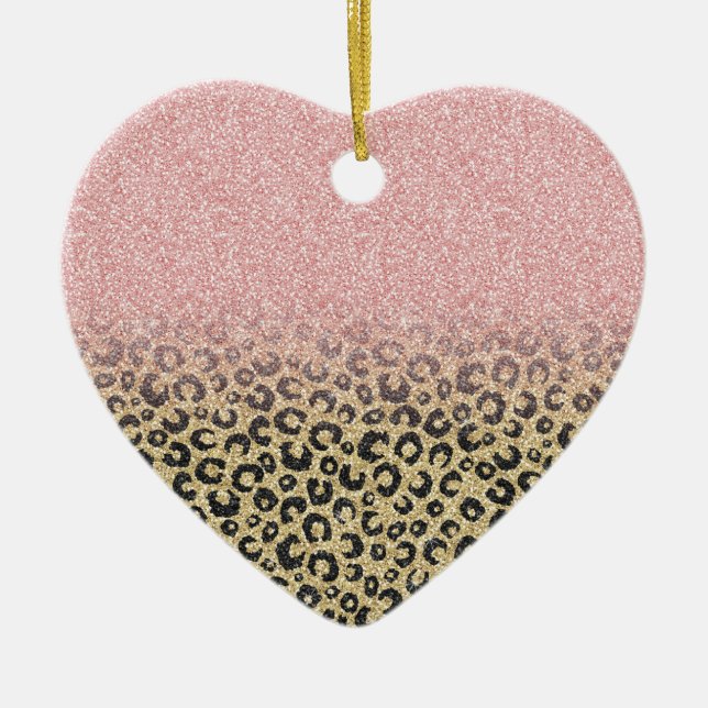 Elegante Rose Gold Glitzer Black Leopard Print Keramik Ornament (Vorne)